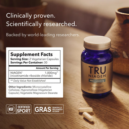 TRU NIAGEN Supplement for Anti Aging and Cell Regeneration, 2×500mg Niagen